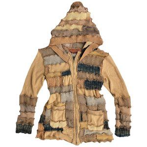 🍓HANDMADE ONE OF A KIND PATCHWORK GOBLIN CORE BROWN KNIT ZIP-UP HOODIE🍓